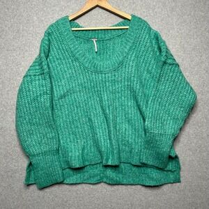 Free People Oversized Chunky Knit Sweater Green V Neck Long Sleeve Womens Small